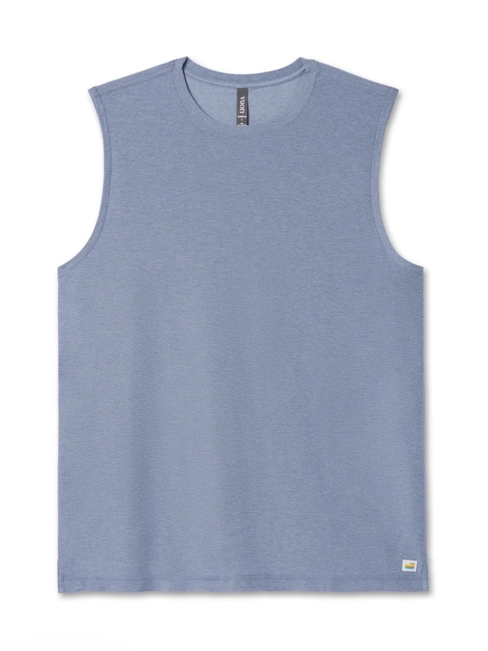 Vuori Men’s Strato Muscle Tee, Crewneck Sleeveless, Chambray Heather Blue, Large